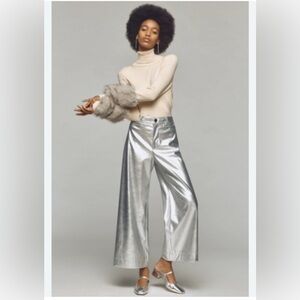 MAEVE Anthropologie the Colette Cropped Pleather Silver Pants 16W NEW